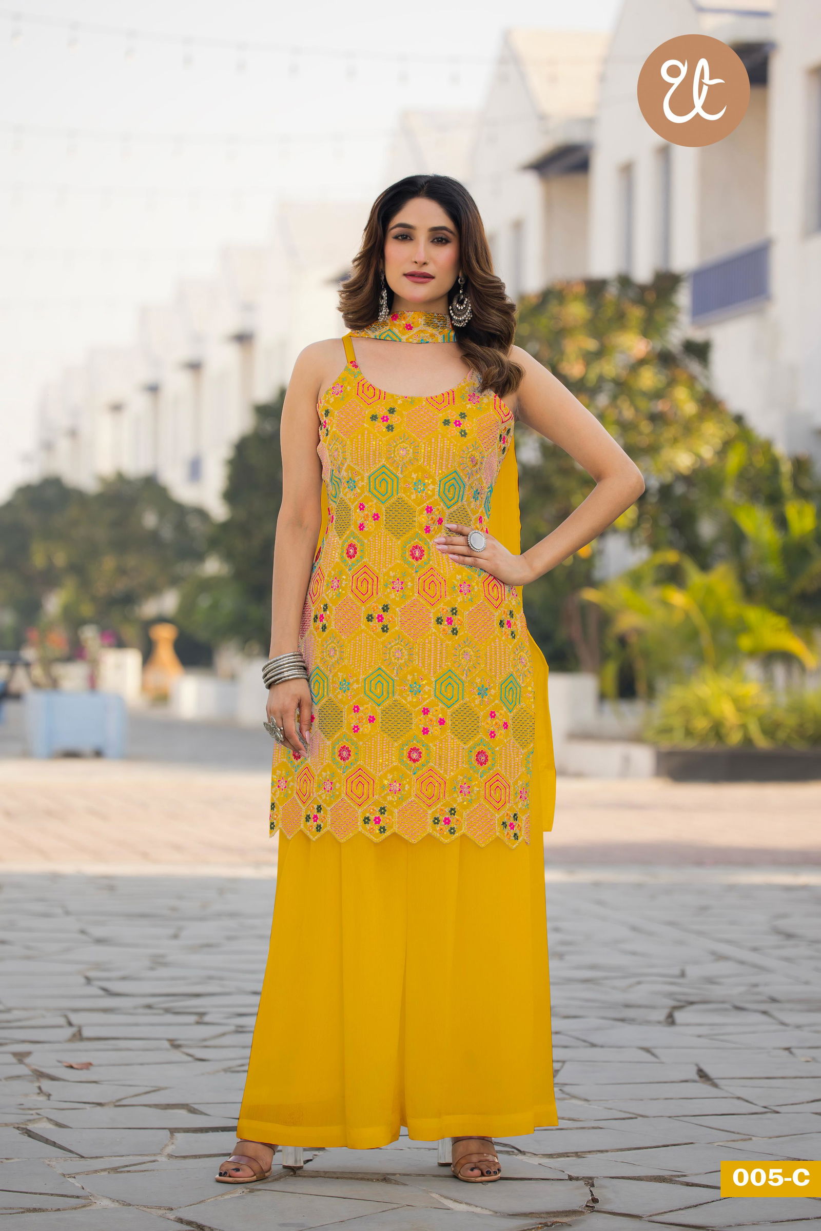 Tt 005 A to D Chinon Embroidery Readymade Suits Orders In India